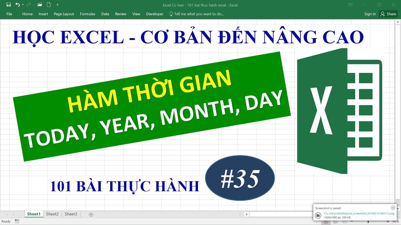 Học Excel từ cơ bản đến nâng cao - Bài 35 Today, Year, Month, Day