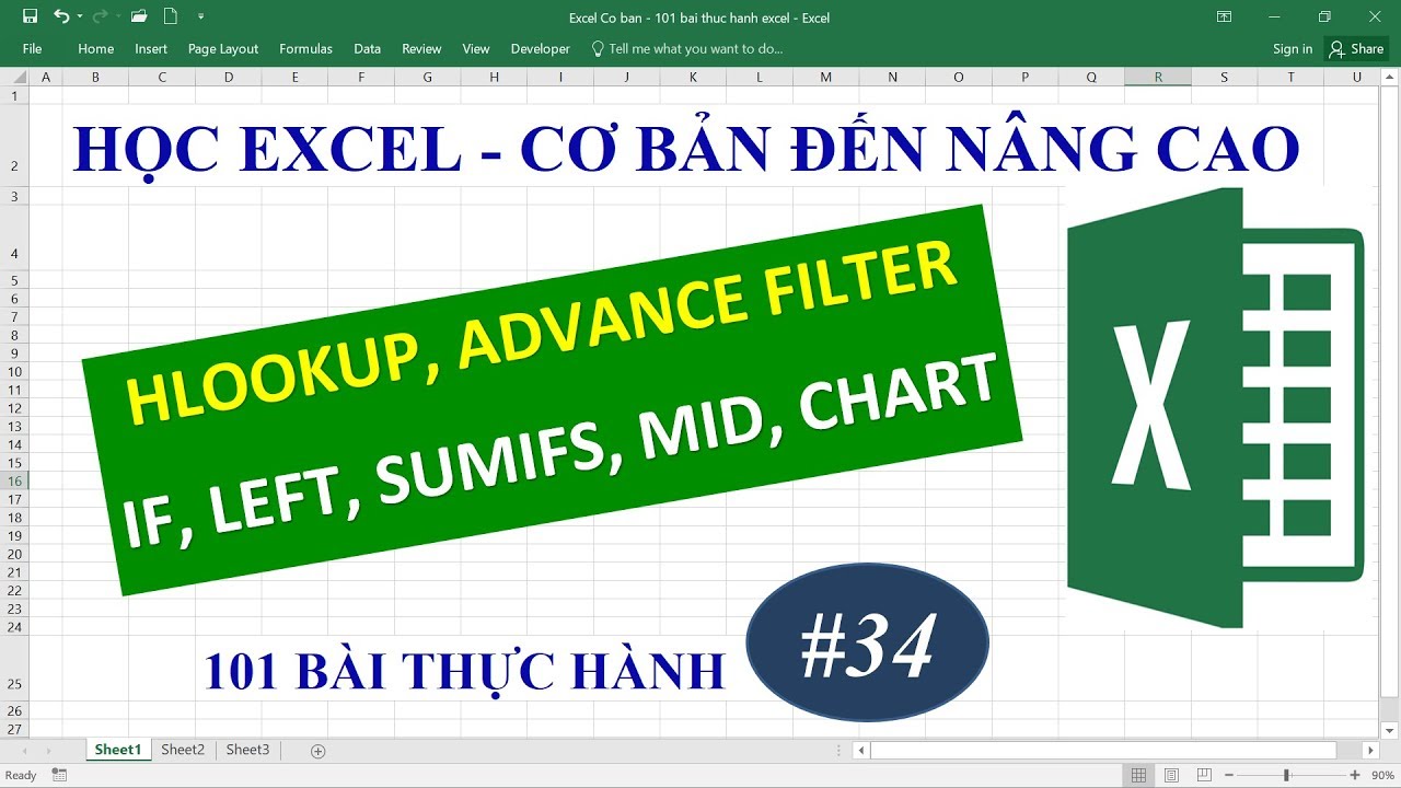 Học Excel từ cơ bản đến nâng cao - Bài 34 Hlookup, Left, IF, Mid, Sumifs, Charts