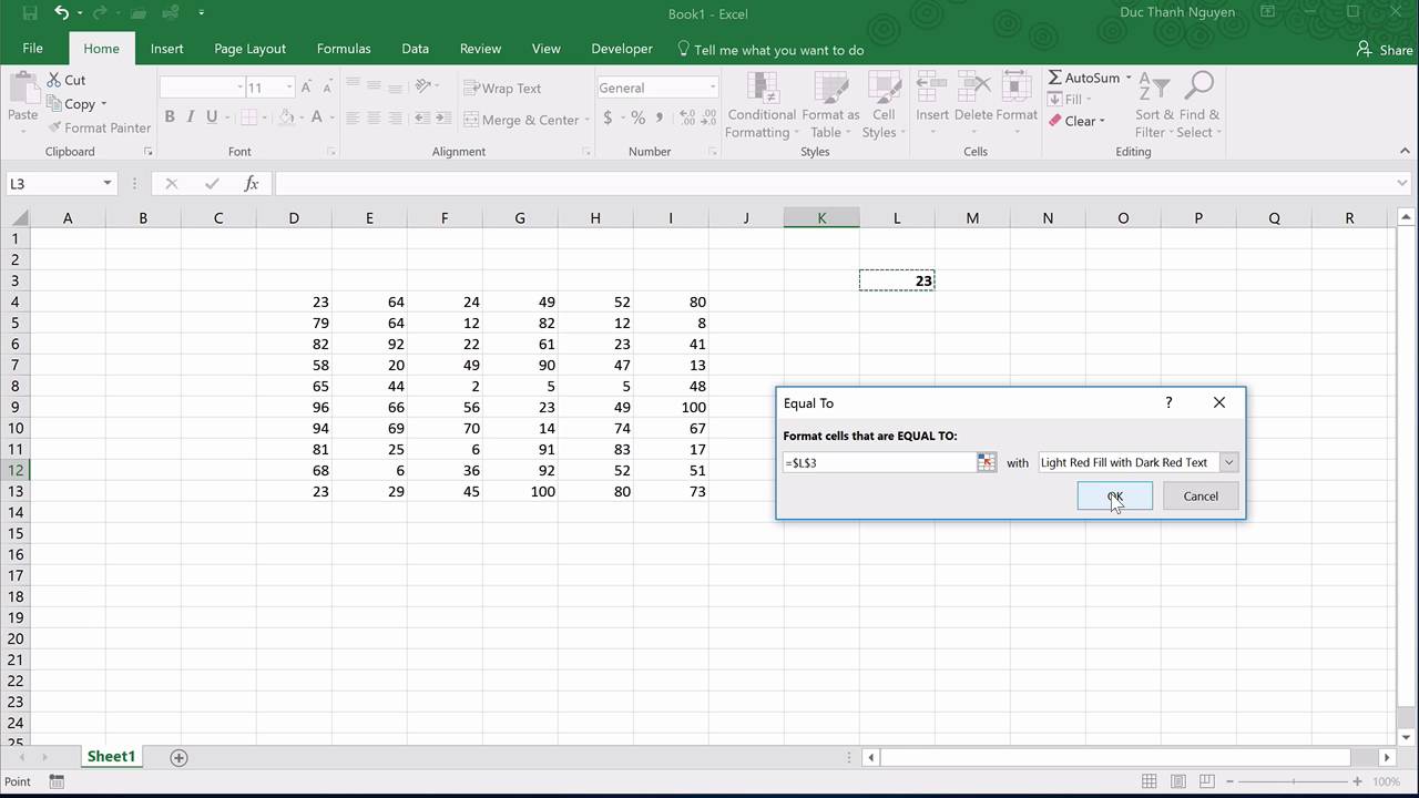 CF004 Tô màu ô có giá trị bằng một giá trị khác