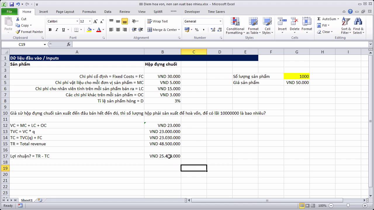 Học Excel Cơ Bản | 88 Goal Seek - Tính toán số lượng sản phẩm để được lãi