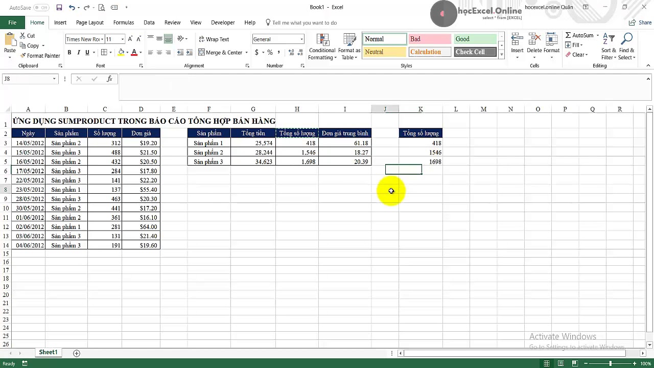 Phân biệt cách sử dụng SUMIFS với SUMPRODUCT trong việc lập báo cáo tổng hợp bán hàng