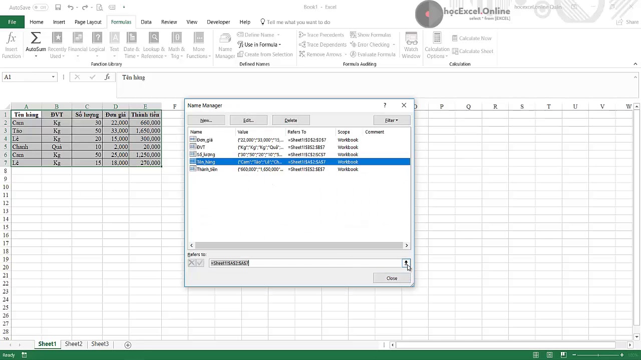 Sử dụng chức năng đặt tên nhanh theo tiêu đề các cột