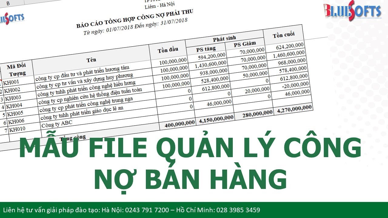 Mẫu File Excel quản công nợ bán hàng tự động